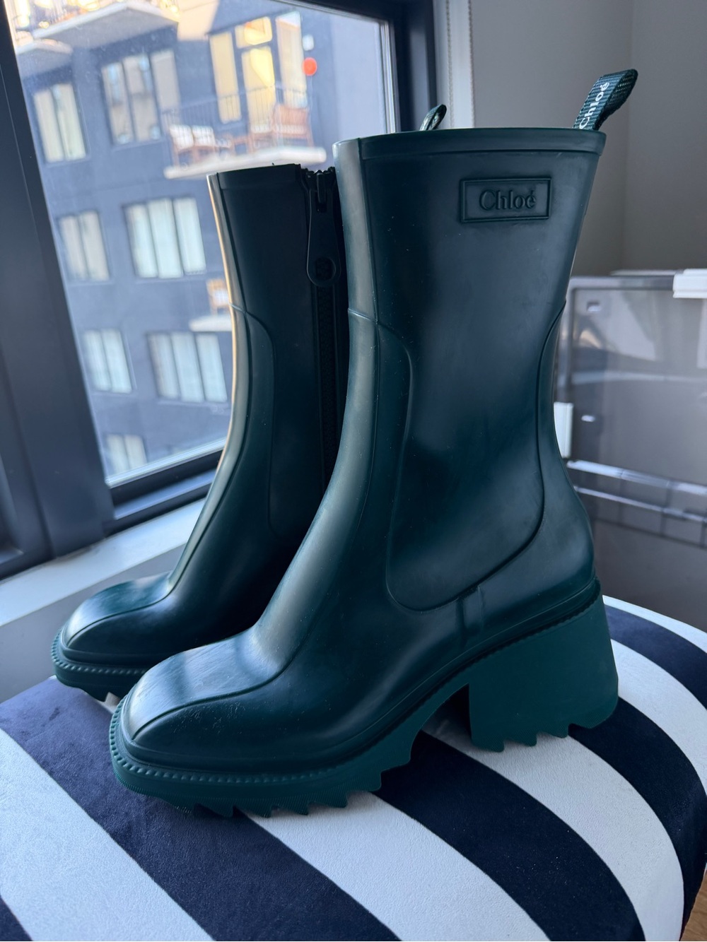 Chloé PVC Betty Rain Boots in dark emerald green size 41